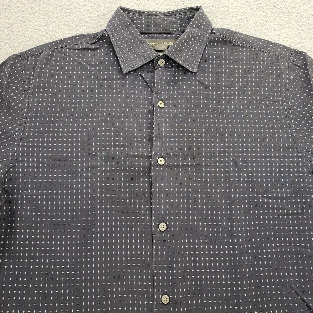 Banana Republic Shirt Mens 16‎ 16.5 Large blue Long Sleeve Button Up